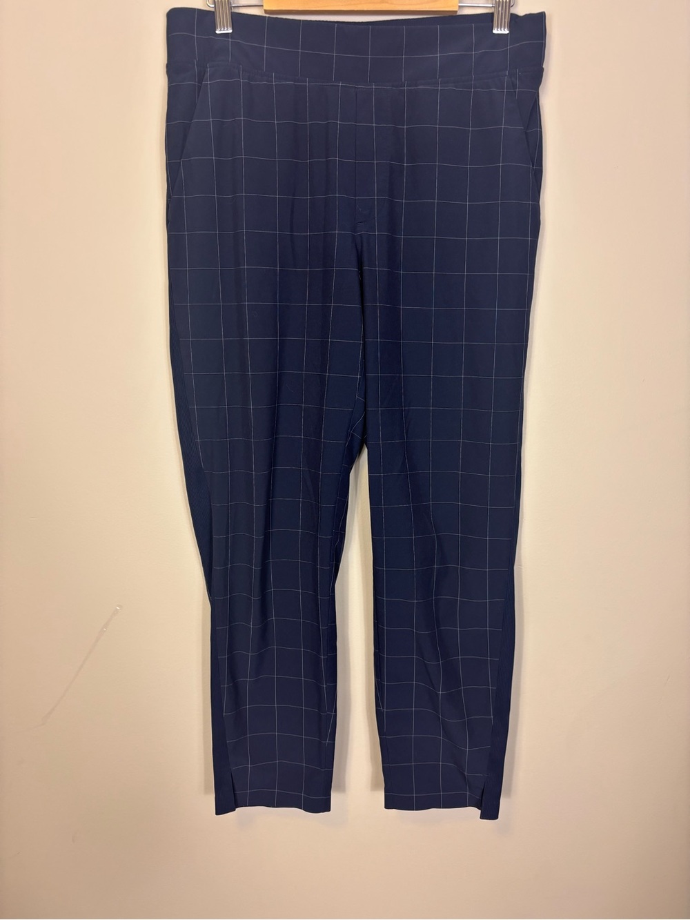 Athleta Navy Windowpane Brooklyn Textured Ankle Pants 8P